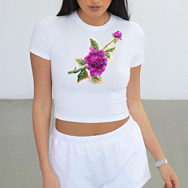 JRYYR Rose Sequin Applique, Embroidered Patch Flower for Dresses and Other Garments Decorative Rose Patches (Purple) - Image 4